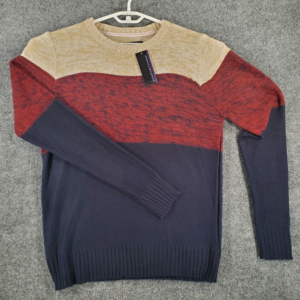 Signature Studio Sweater Mens XL W515499S Cream Colorblock NEW